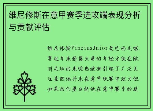 维尼修斯在意甲赛季进攻端表现分析与贡献评估